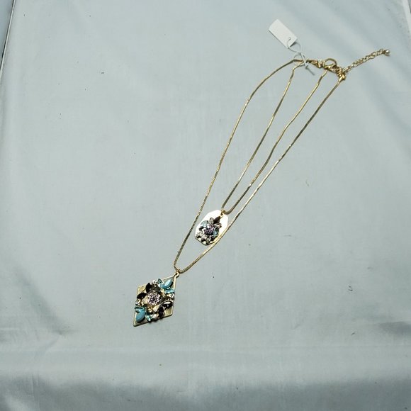Shop HQ double strand gem en vogue stone necklace turq and lilac stones - Picture 5 of 8